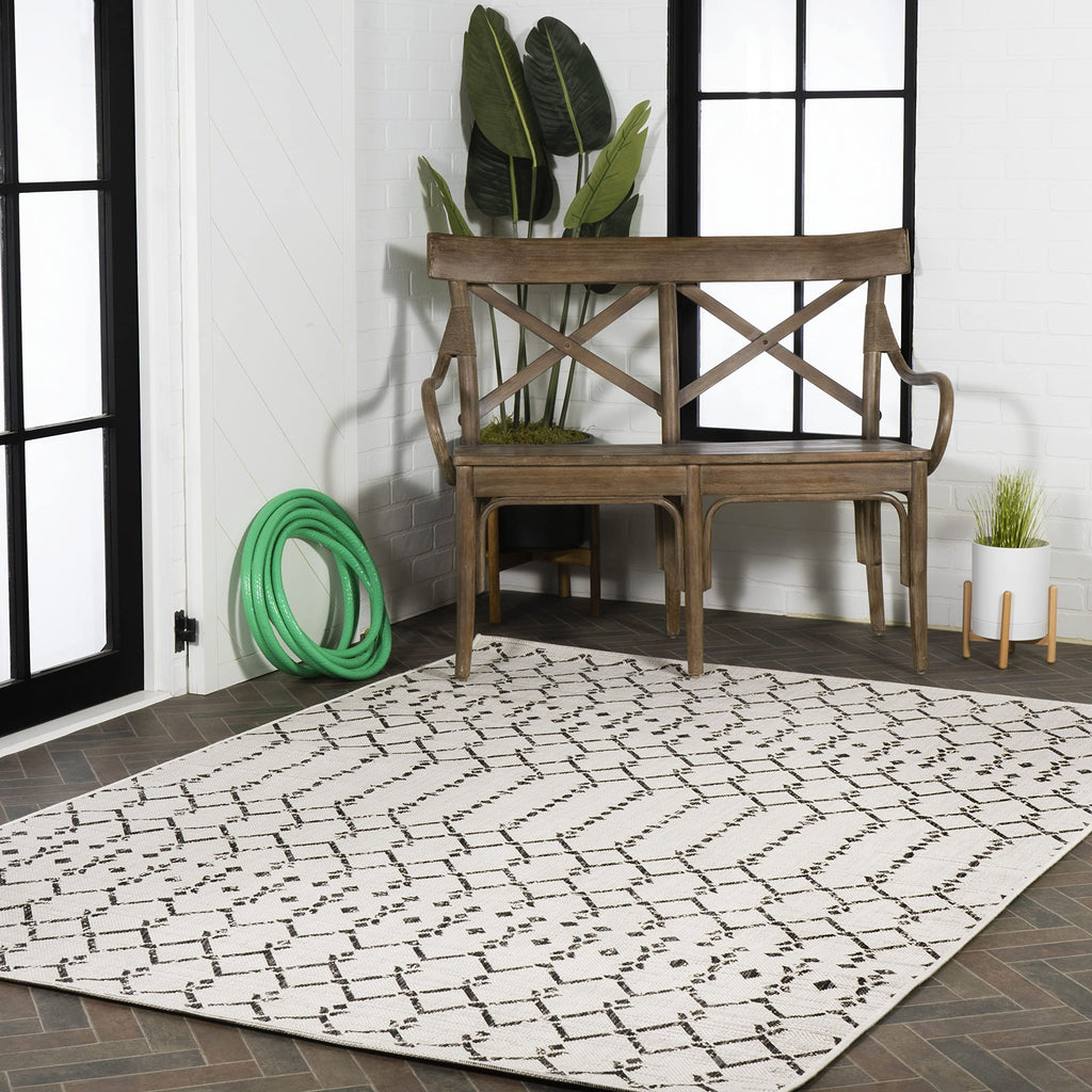 Jonathan Y Smb108I-4 Ourika Moroccan Geometric Textured Weave Indoor Outdoor Area-Rug, Bohemian Coastal Traditional Easy-Cleanin