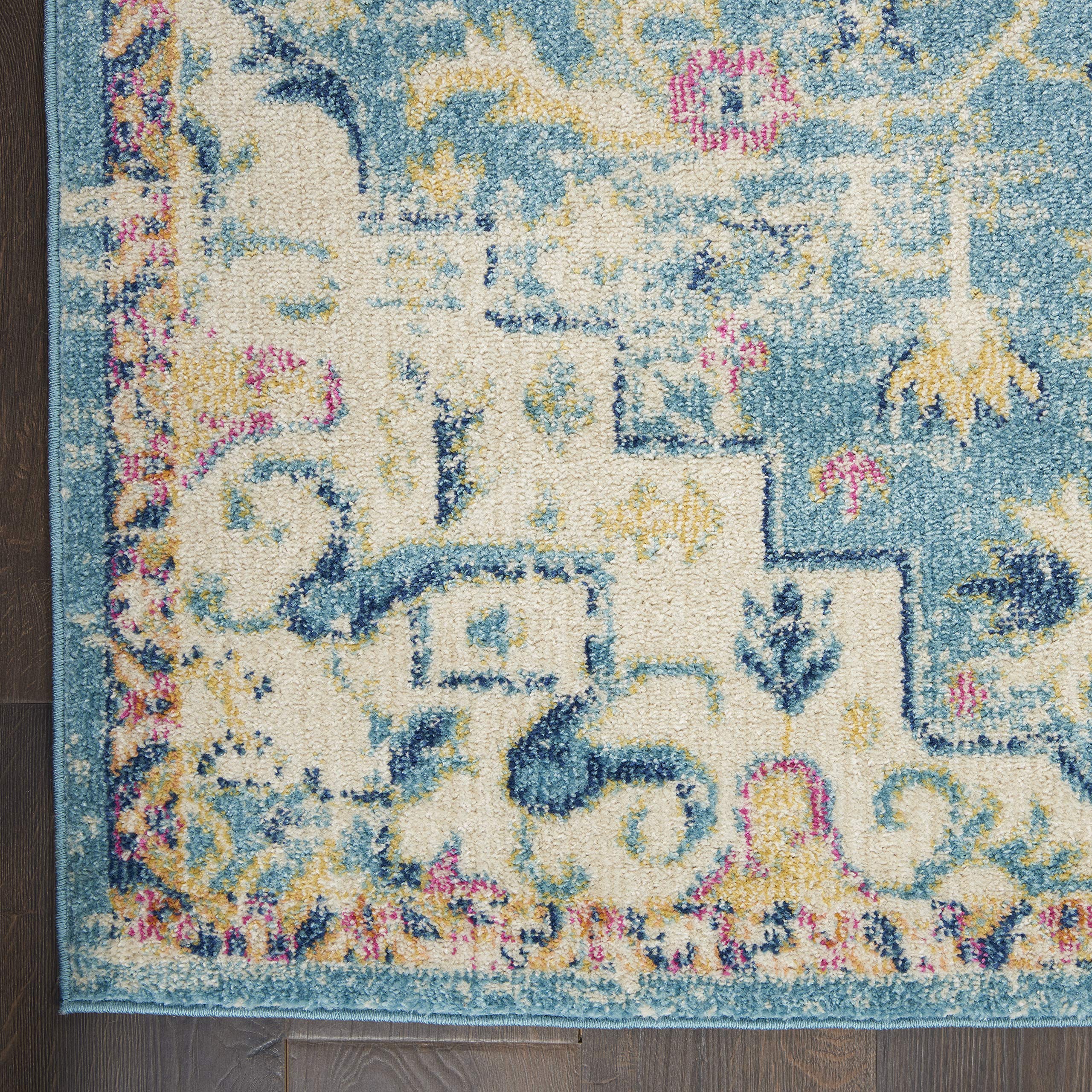 Nourison Passion Ivory/Light Blue 3'9' X 5'9' Area Rug, Boho, Moroccan, Bed Room, Living Room, Dining Room, Kitchen, Easy Clea