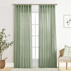 XTMYI Sage Green Curtains 84 Long, 50W, Linen, 2 Panels Set, Heat Blocking, Pleated Back Tab, Ideal for Living Room & Bedroom