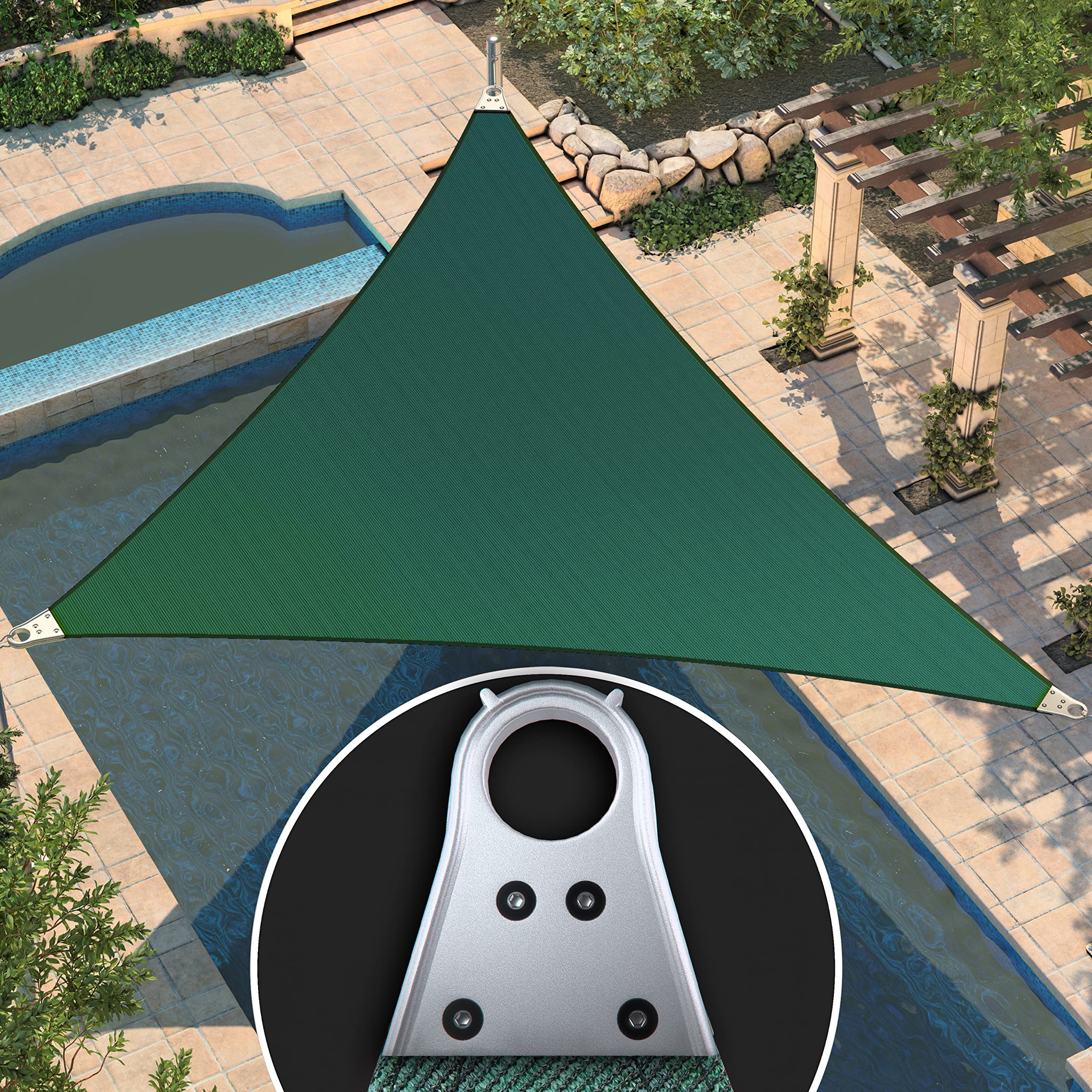 Amgo 13' X 21' X 24.7' Green Triangle Super Ring Sun Shade Sail Order To Make Upf50+ Agsrt Canopy Awning Shades For Patio, 98% U
