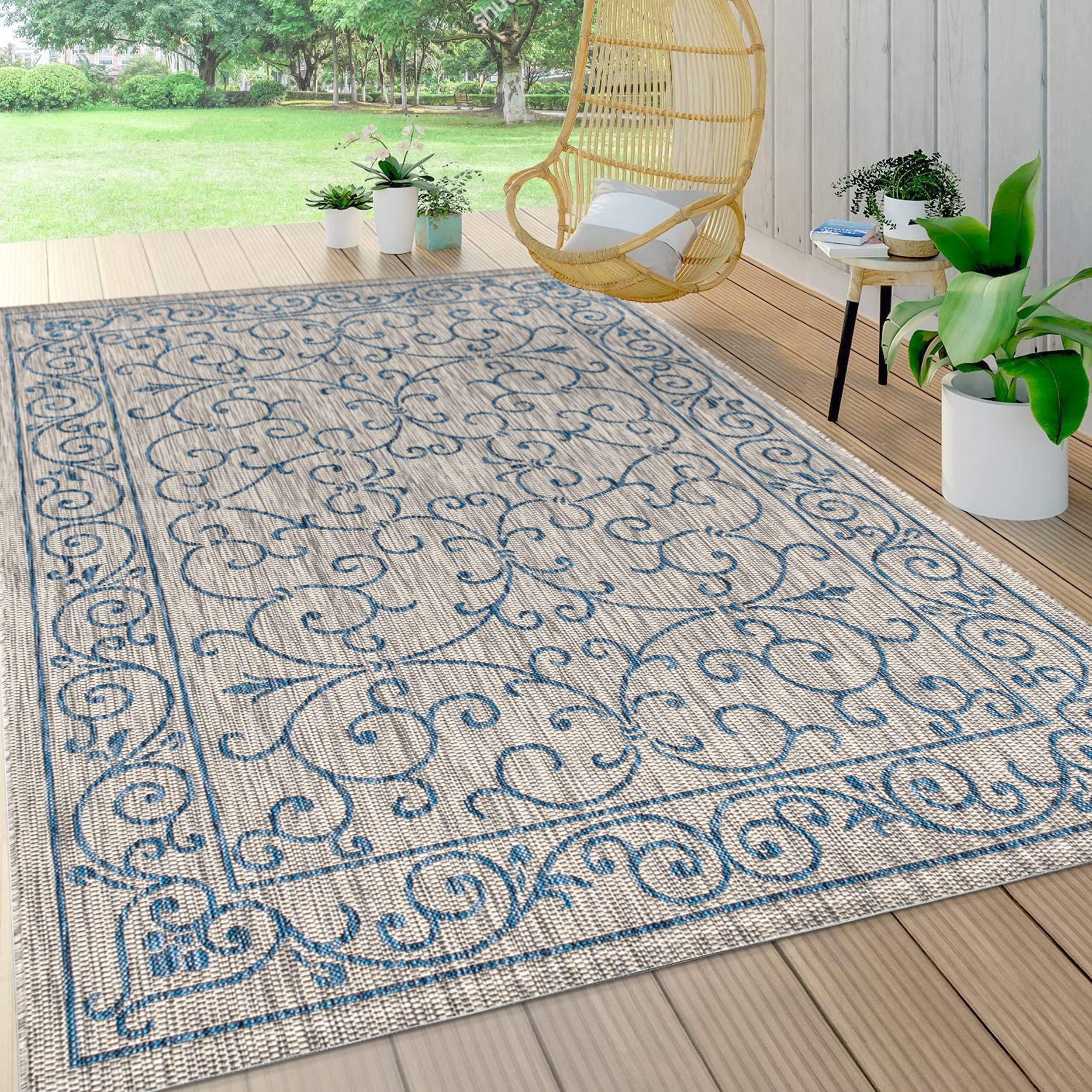 Jonathan Y Smb106C-4 Charleston Vintage Filigree Textured Weave Indoor/Outdoor Gray/Navy 4 Ft. X 6 Ft. Area-Rug, Classic,Easy-Cl