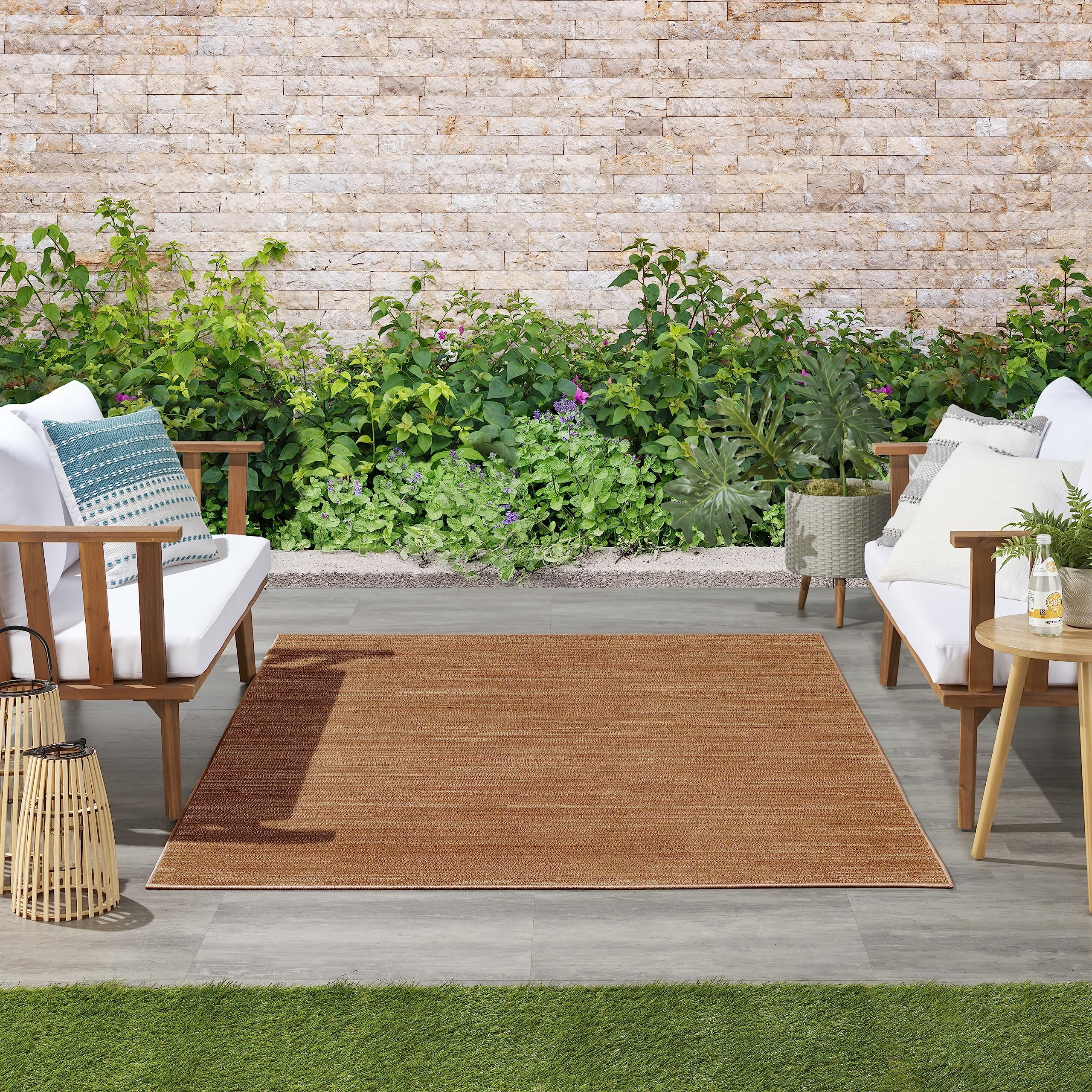 Nourison Essentials Indoor/Outdoor Rust 5' X 7' Area Rug, Easy Cleaning, Non Shedding, Bed Room, Living Room, Dining Room, Backyard, Deck, Patio (5X7)