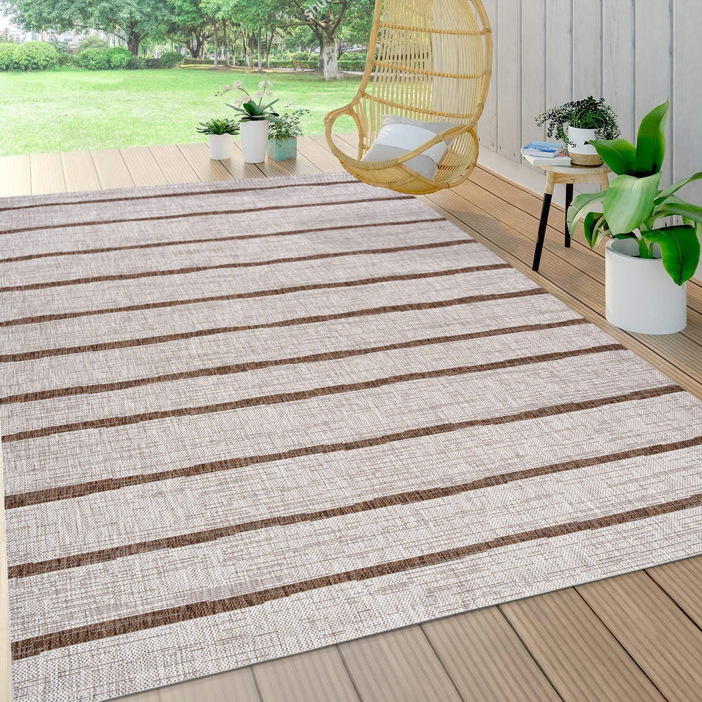 Jonathan Y Smb125A-4 Colonia Berber Stripe Indoor Outdoor Area-Rug Bohemian Contemporary Easy-Cleaning Bedroom Kitchen Backyard Patio Non Shedding, 4 X 6, Beige/Brown