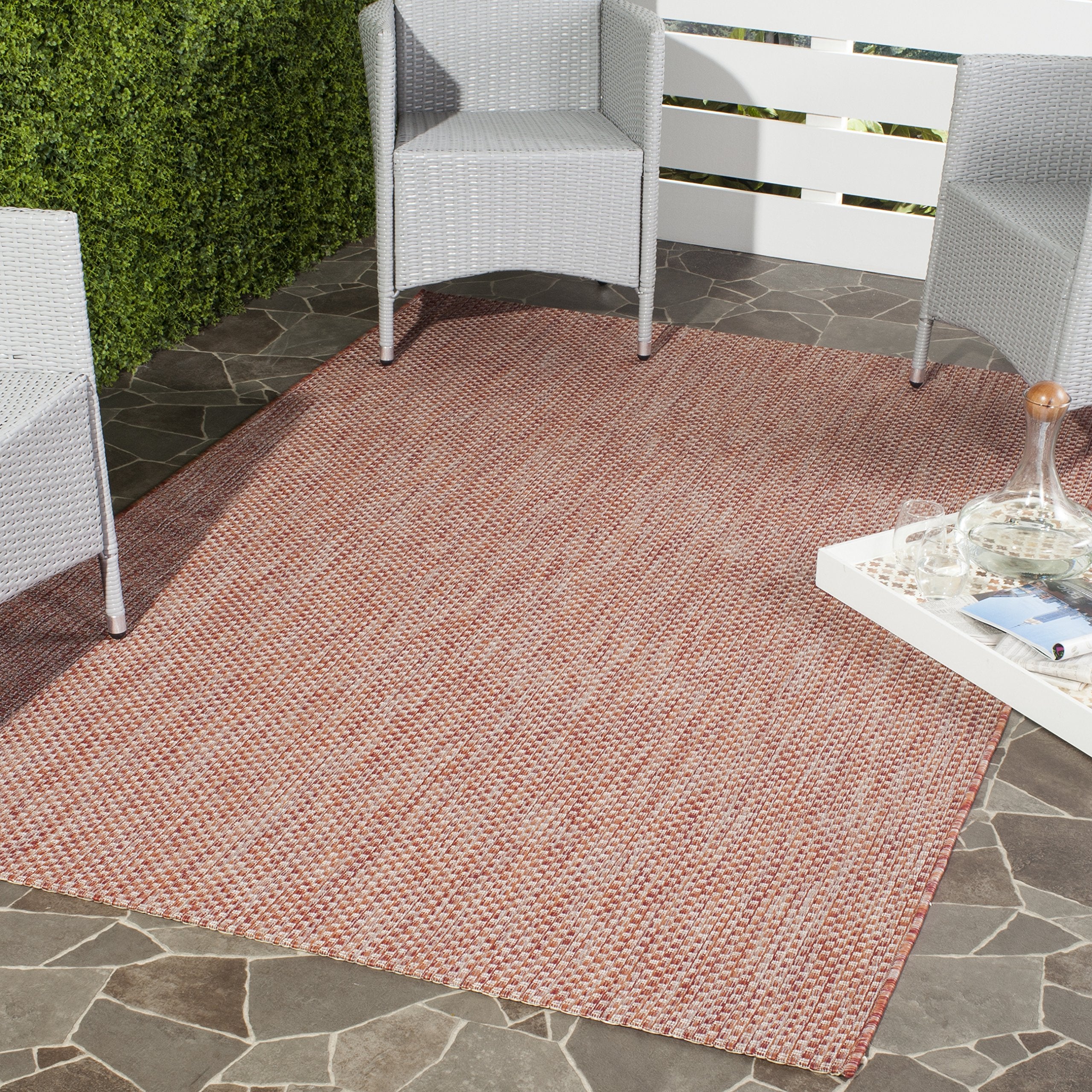 Safavieh Courtyard Collection 4' Square Red/Beige Cy8521 Indoor/ Outside Waterproof Easy Cleansingpatio Backyard Mudroom Area Ma