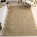 nuLOOM 4x6 Elijah Seagrass Area Rug, Beige, Solid Farmhouse Style, Cotton Bordered, Basketweave, Natural Fiber, For Bedroom, Din