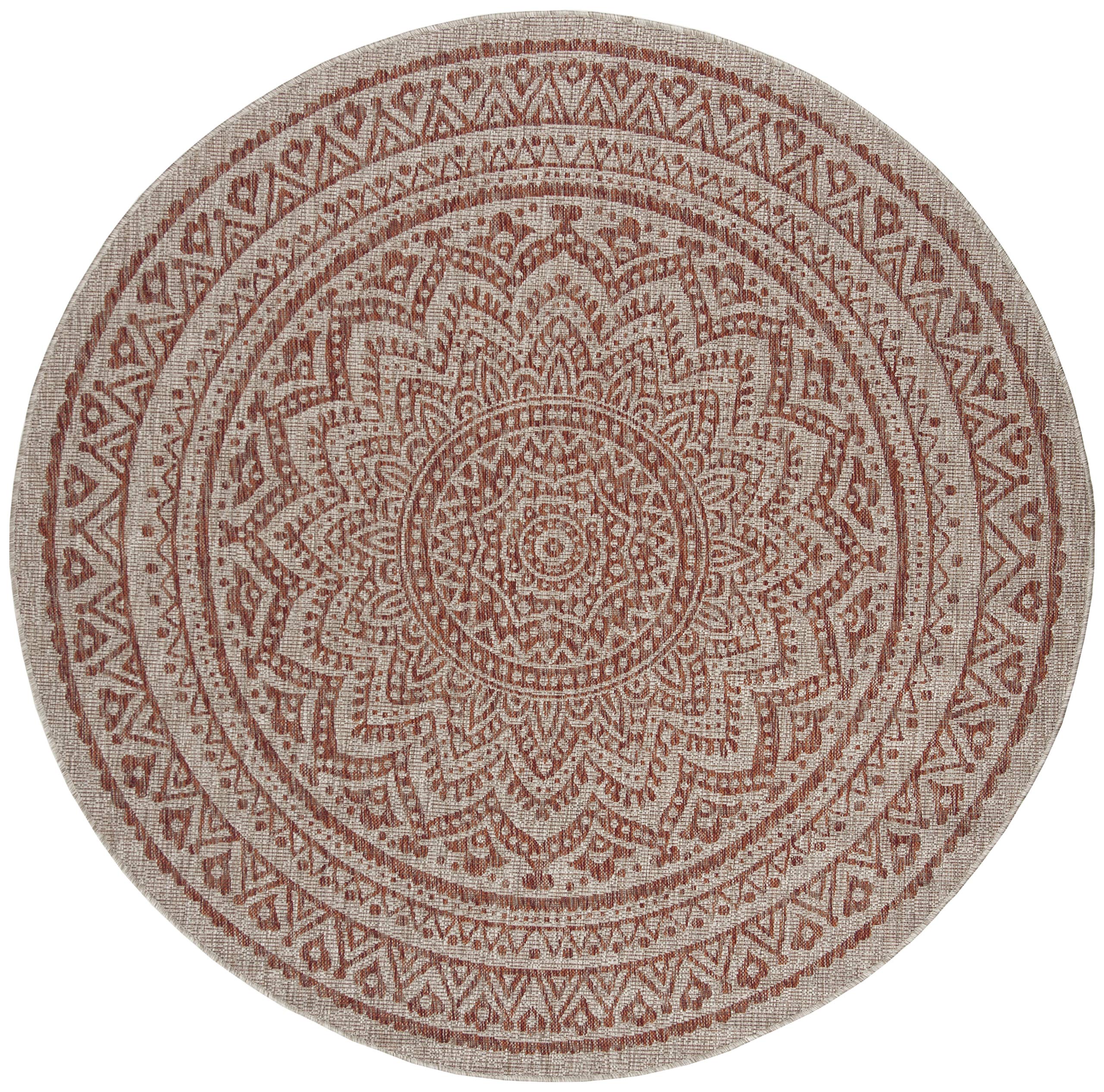 Safavieh Courtyard Collection 9' Round Light Beige/Terracotta Cy8734 Indoor/ Outdoor Waterproof Easy Cleaning Patio Backyard Mudroom Area Rug