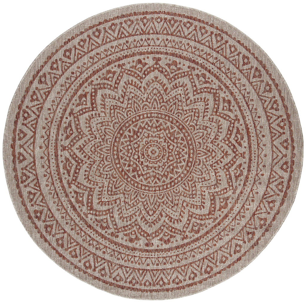 Safavieh Courtyard Collection 6'7' Round Light Beige/Terracotta Cy8734 Indoor/ Outdoor Waterproof Easy Cleaning Patio Backyard Mudroom Area Rug