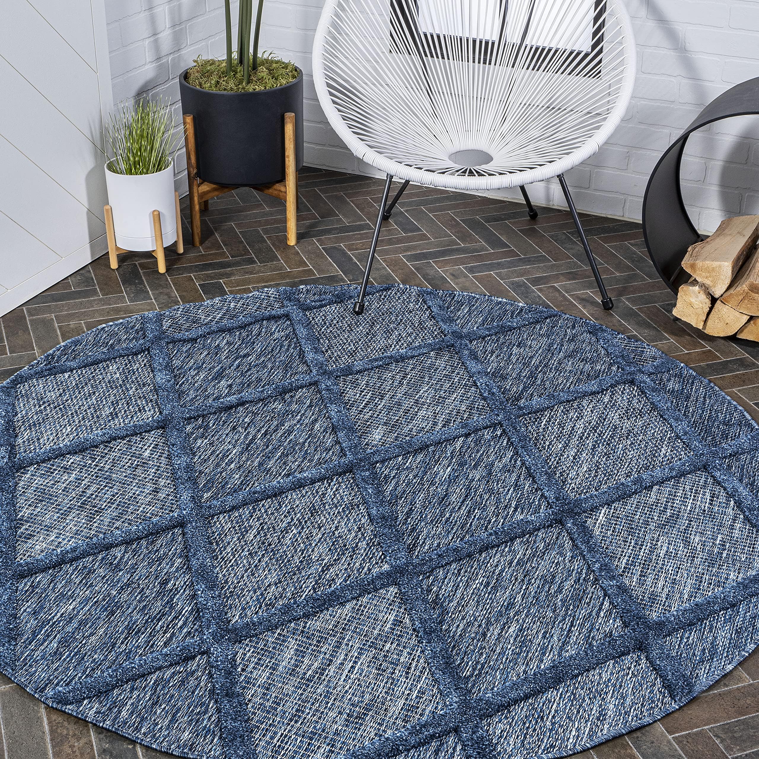 Jonathan Y Ibz101B-5R Salines Diamond Trellis Indoor Outdoor Area Rug Bohemian Geometric Easy Cleaning Bedroom Kitchen Backyard