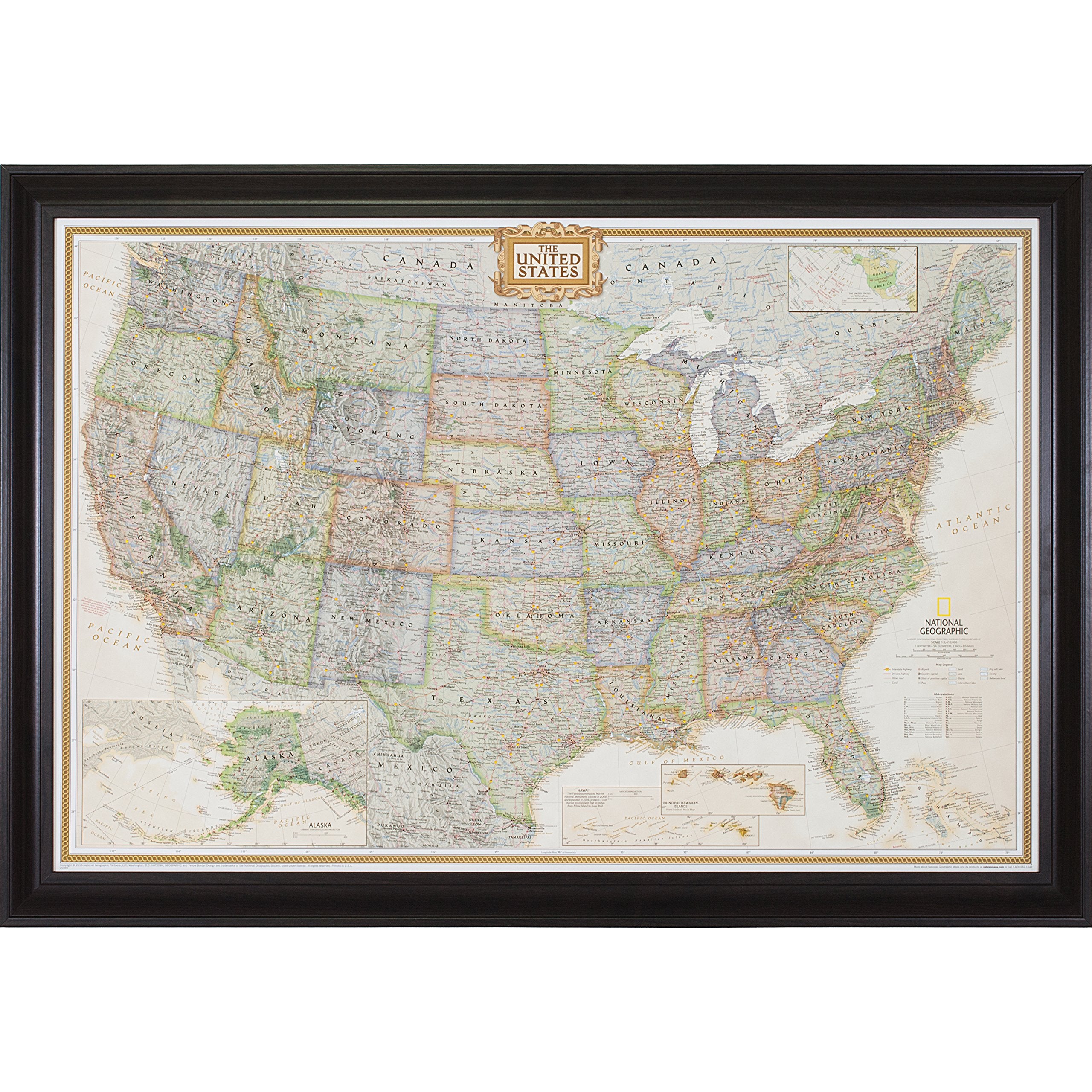 Craig Frames Wayfarer, Executive United States Push Pin Travel Map, Upscale Brazilian Walnut Frame And Pins, 24 By 36-Inch