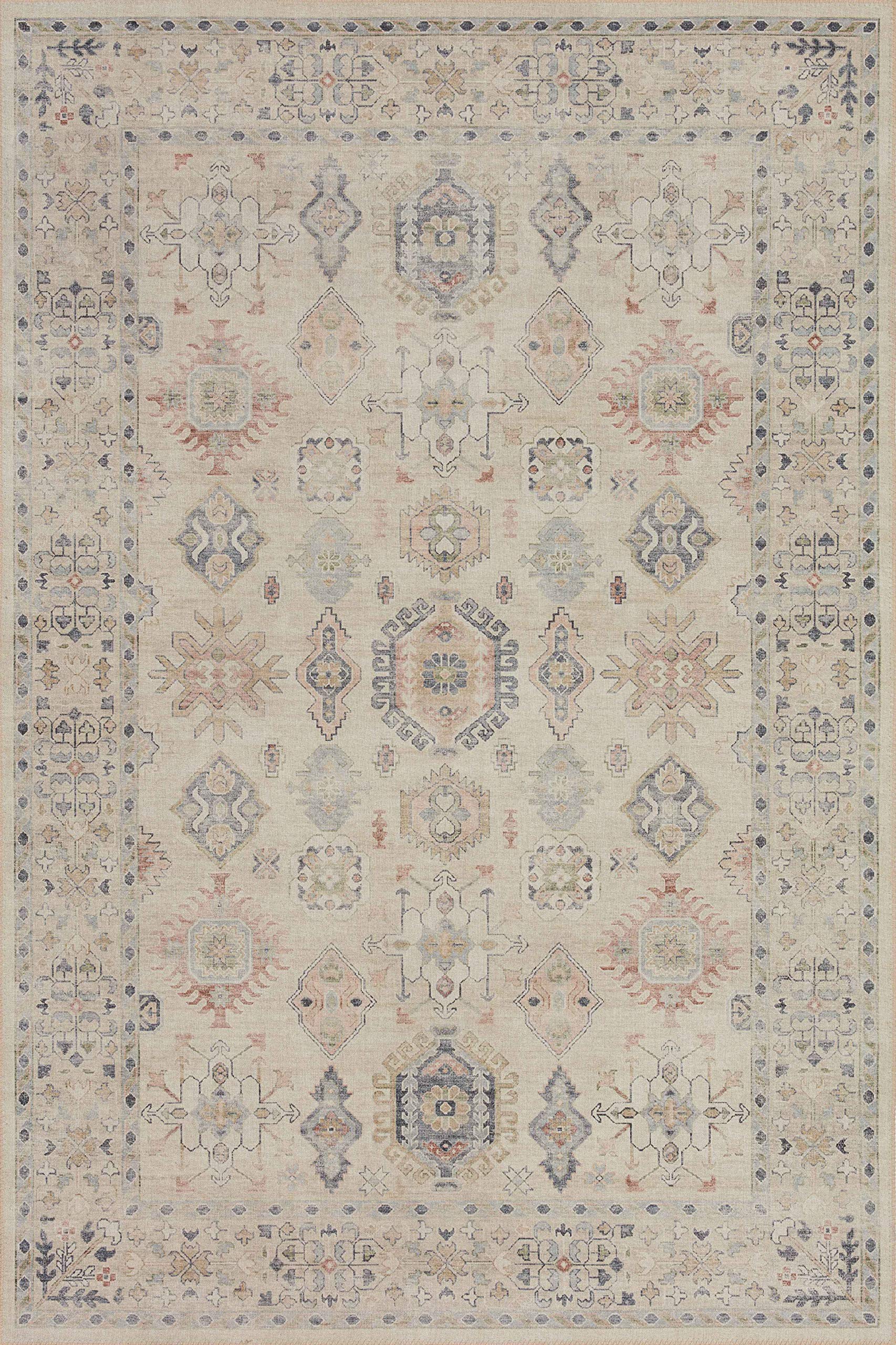 Loloi Ii Hathaway Collection Hth-04 Beige / Multi 5'-0'' X 7'-6'', .25'' Thick, Area Rug, Soft, Durable, Printed, Modern, Low Pi