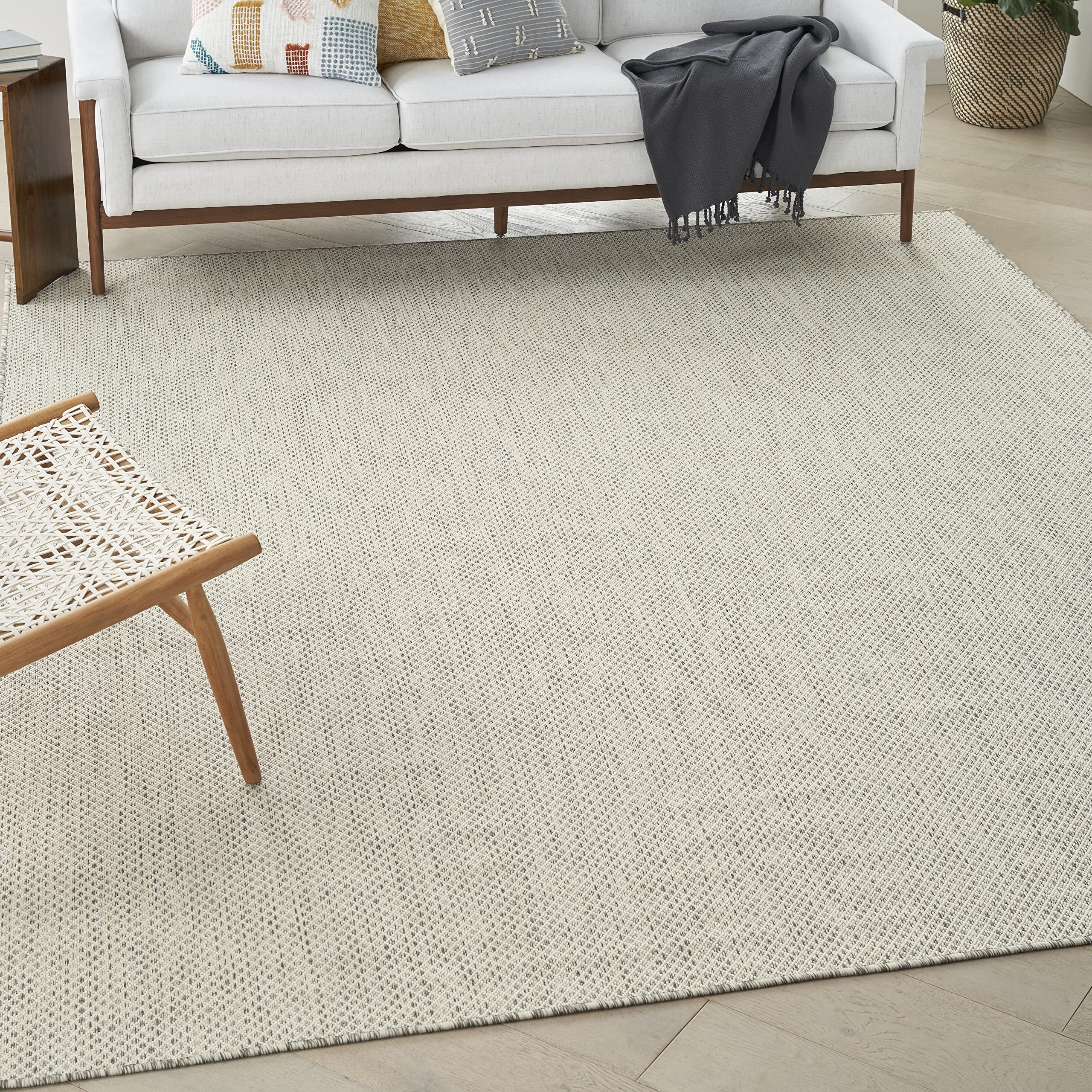 Nourison Courtyard Indoor/Outdoor Ivory Silver 7' X 10' Area Rug, Geometric, Easy Cleaning, Non Shedding, Bed Room, Living Room,