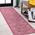 Jonathan Y Smb100G-28 Tela Bohemian Textured Weave Floral Indoor Outdoor Area Rug, Coastal Traditional Transitional Easy Cleaning,Bedroom,Kitchen,Backyard,Patio, Fuchsia/Light Gray, 2 X 8