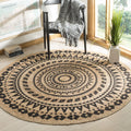 SAFAVIEH Natural Fiber Collection Area Rug - 4 Round, Black & Natural, Handmade Boho Mandala Braided Jute, Ideal for High Traff