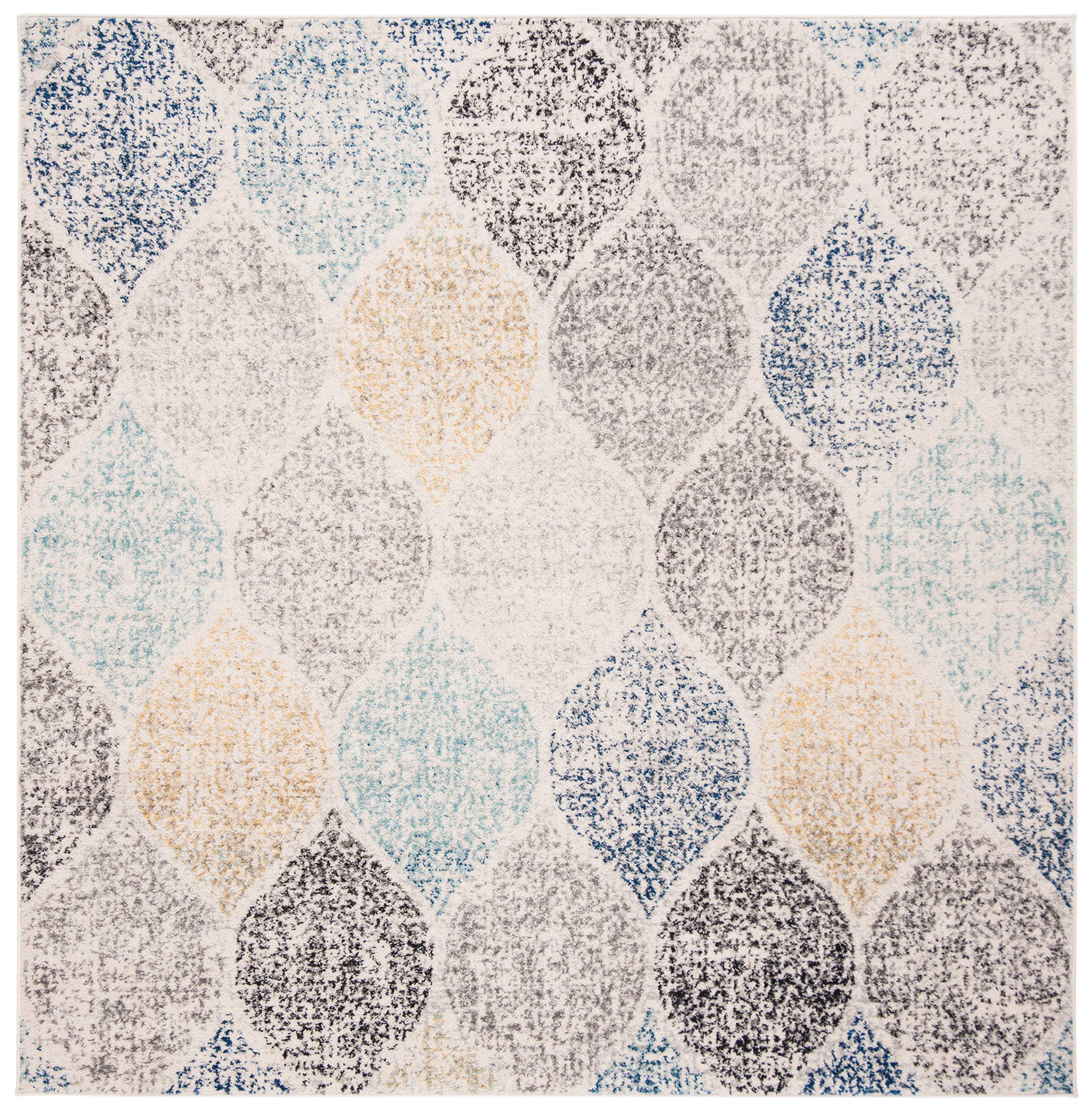 SAFAVIEH Madison Collection 9 Square Ivory/Blue MAD604D Glam Ogee Trellis Distressed Non-Shedding Living Room Bedroom Dining Ho