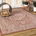 Jonathan Y Smb101A-8 Sinjuri Medallion Textured Weave Indoor Outdoor Area-Rug Coastal Bohemian Rustic Glam Easy-Cleaning Bedroom Kitchen Backyard Patio Non Shedding, 8 X 10, Red/Taupe