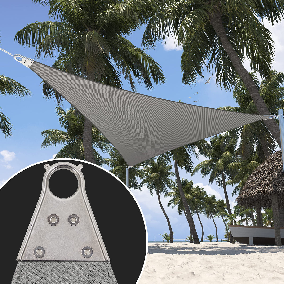 Shademart 20' X 20' X 20' Grey Sun Shade Heavy Duty Triangle Shade Sail Super Ring Canopy Awning Shades For Patio Carport Yard U
