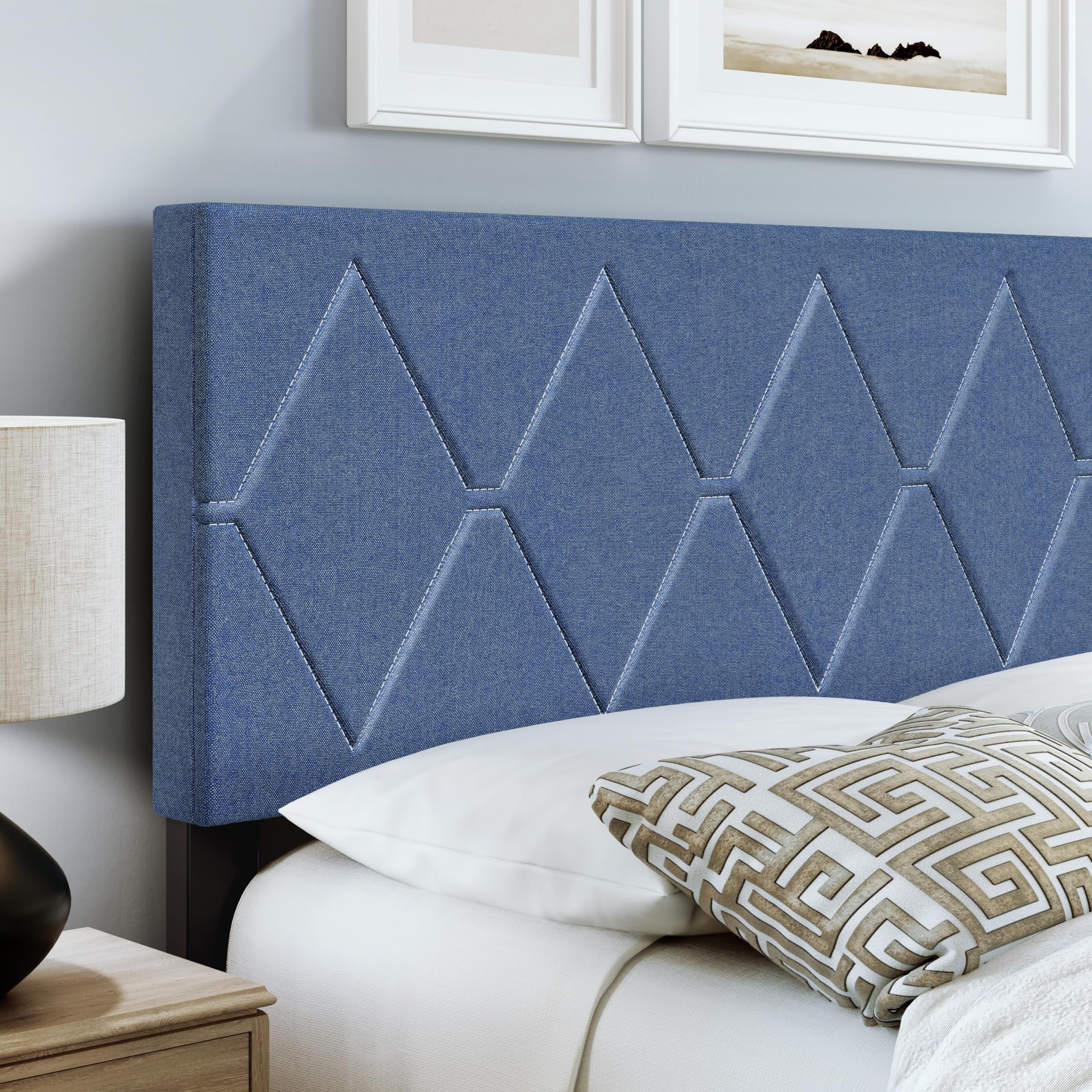 Boyd Sleep Diamond Upholstered Platform Bed with Headboard and Durable Mattress Foundation with Strong 4 Wood Slat Supports, Box Spring Required: Twin, Blue