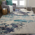 Nourison Celestial Modern Abstract Ivory/Teal Blue 710 x 106 Area-Rug, Easy-Cleaning, Non Shedding, Bed Room, Living Room,