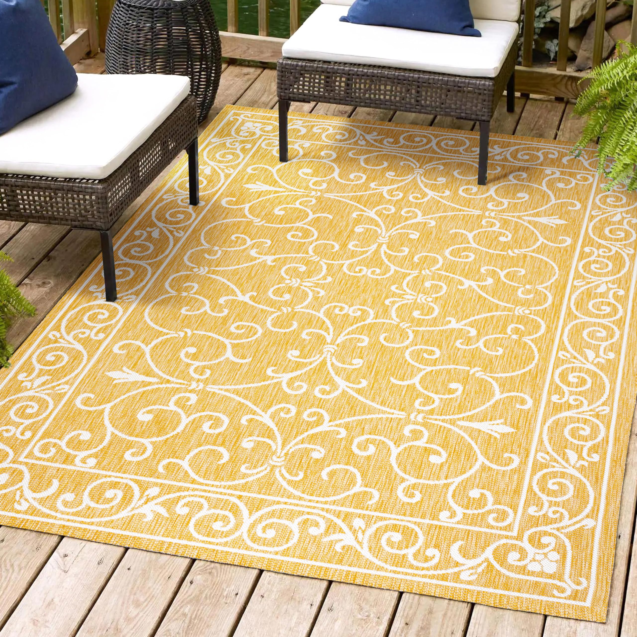 Jonathan Y Smb106L-9 Charleston Vintage Filigree Textured Weave Indoor Outdoor Area-Rug, Classic Traditional Easy-Cleaning,Bedro