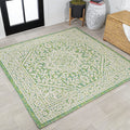 Jonathan Y Smb101H-5Sq Sinjuri Medallion Textured Weave Indoor Outdoor Area Rug, Coastal, Traditional, Transitional Easy Cleanin