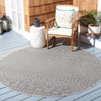 Safavieh Courtyard Collection 7'1' Round Grey/Black Cy8235 Indoor/ Outside Waterproof Easy Cleansingpatio Backyard Mudroom Area Mat