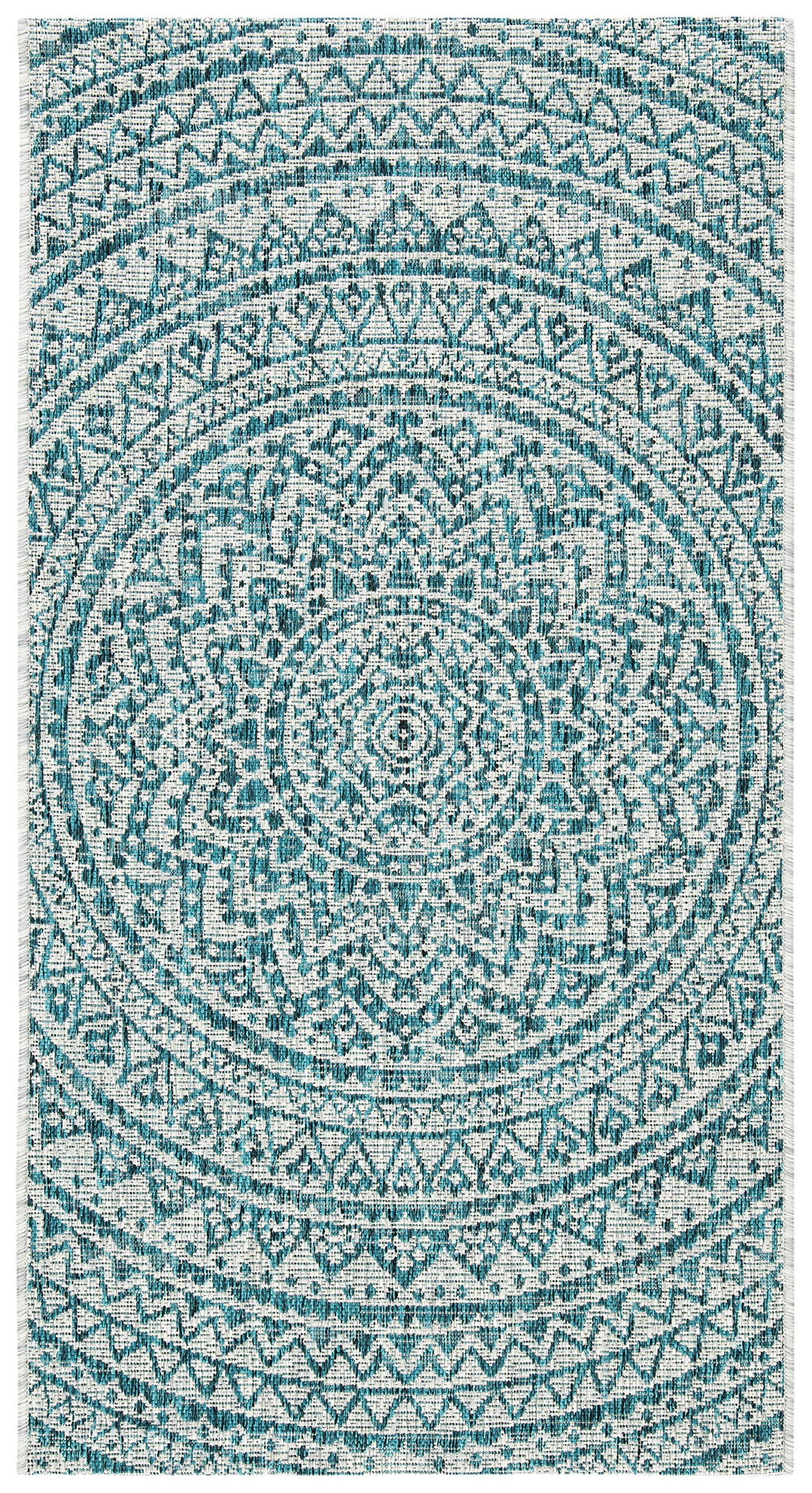 Safavieh Courtyard Collection 2'7' X 5' Light Grey / Teal Cy8734 Indoor/ Outdoor Waterproof Easy Cleaning Patio Backyard Mudroom Area Rug