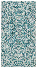 Safavieh Courtyard Collection 2'7' X 5' Light Grey / Teal Cy8734 Indoor/ Outdoor Waterproof Easy Cleaning Patio Backyard Mudroom Area Rug