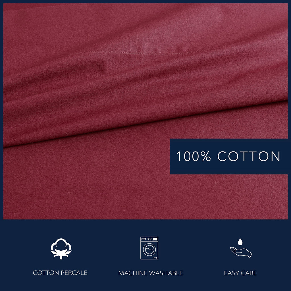 Nautica- King Sheet Set, Cotton Percale Bedding Set, Crisp & Cool, Lightweight & Breathable (Solid Dark Red, King)