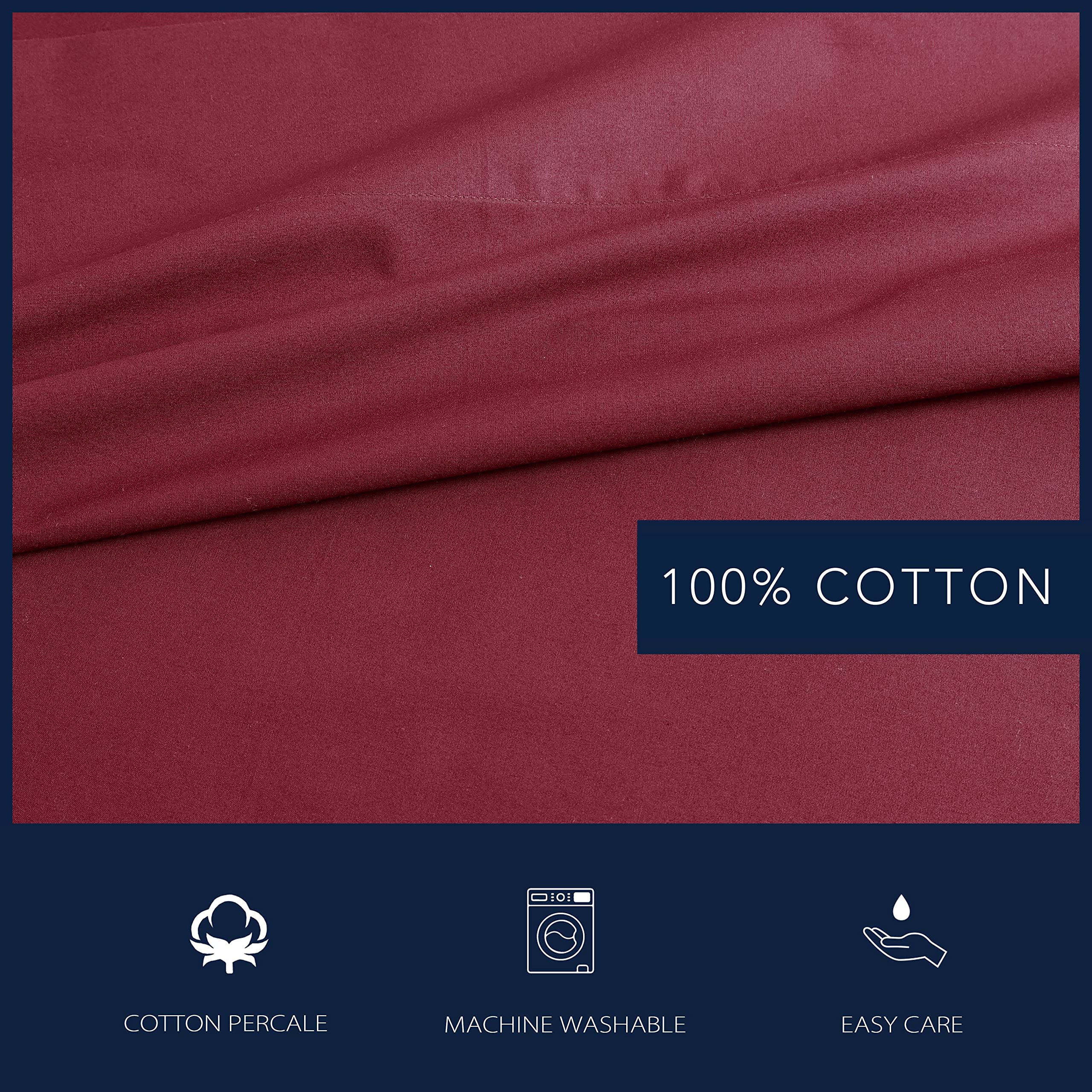 Nautica- King Sheet Set, Cotton Percale Bedding Set, Crisp & Cool, Lightweight & Breathable (Solid Dark Red, King)