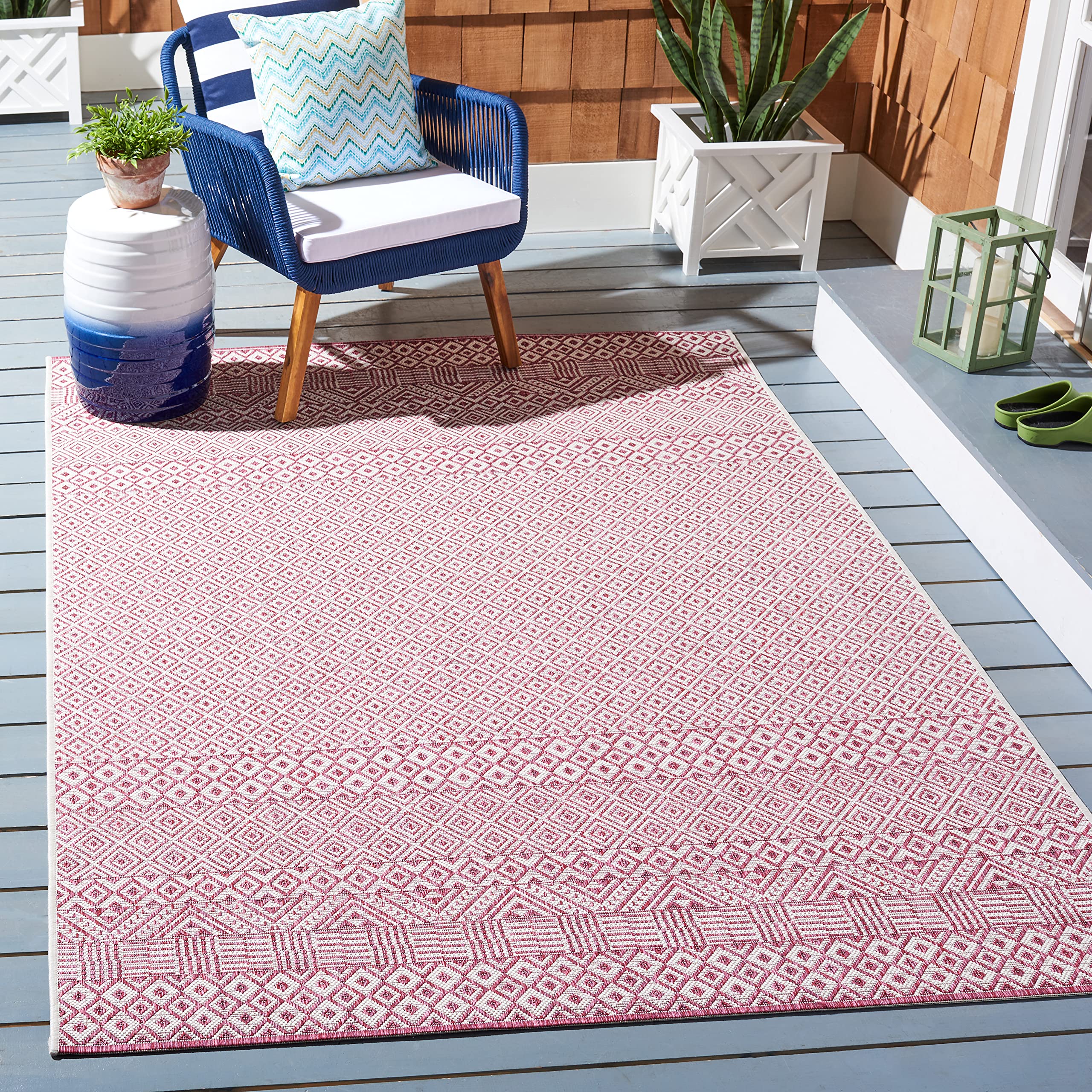 Safavieh Courtyard Collection 6'7' X 9'6' Ivory/Red Cy8235 Indoor/ Outside Waterproof Easy Cleansingpatio Backyard Mudroom Are