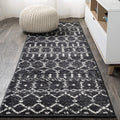 JONATHAN Y MOH101D-220 Moroccan Hype Boho Vintage Diamond Black/Ivory 2 ft. x 20 ft. Runner Rug, Pet Friendly, Non Shedding, Sta