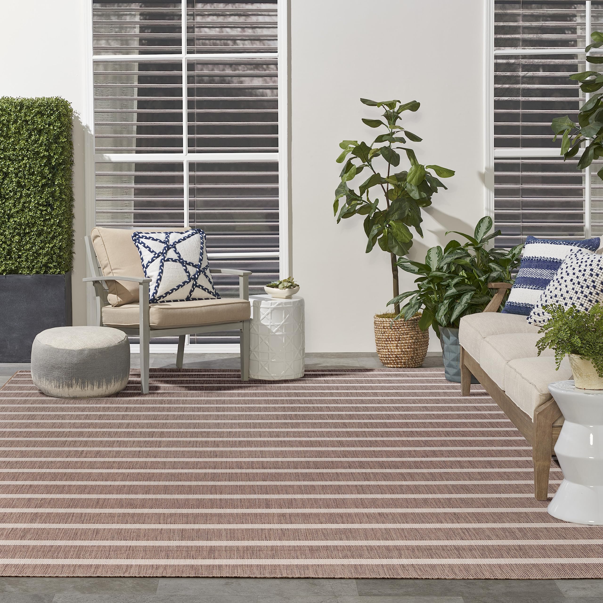Nourison Positano Indoor/Outdoor Natural Ivory 9 x 12 Area Rug, Easy Cleaning, Non Shedding, Bed Room, Living Room, Dining Roo