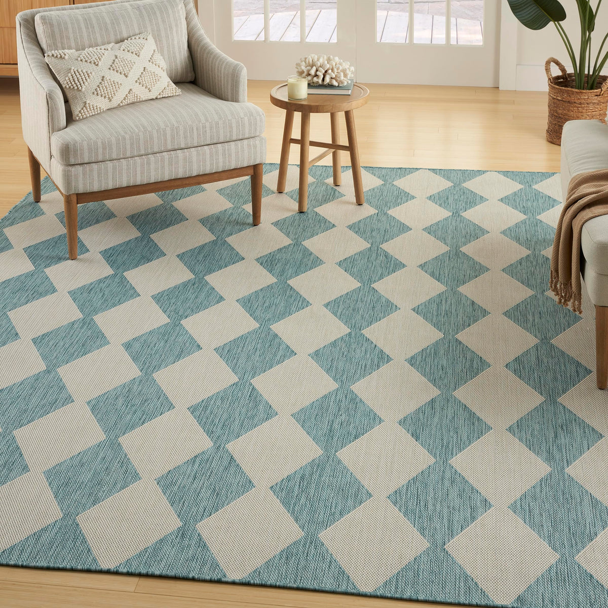 Nourison Positano Indoor/Outdoor Aqua 6' X 9' Area Rug, Easy Cleaning, Non Shedding, Bed Room, Living Room, Dining Room, Backyard, Deck, Patio (6X9)