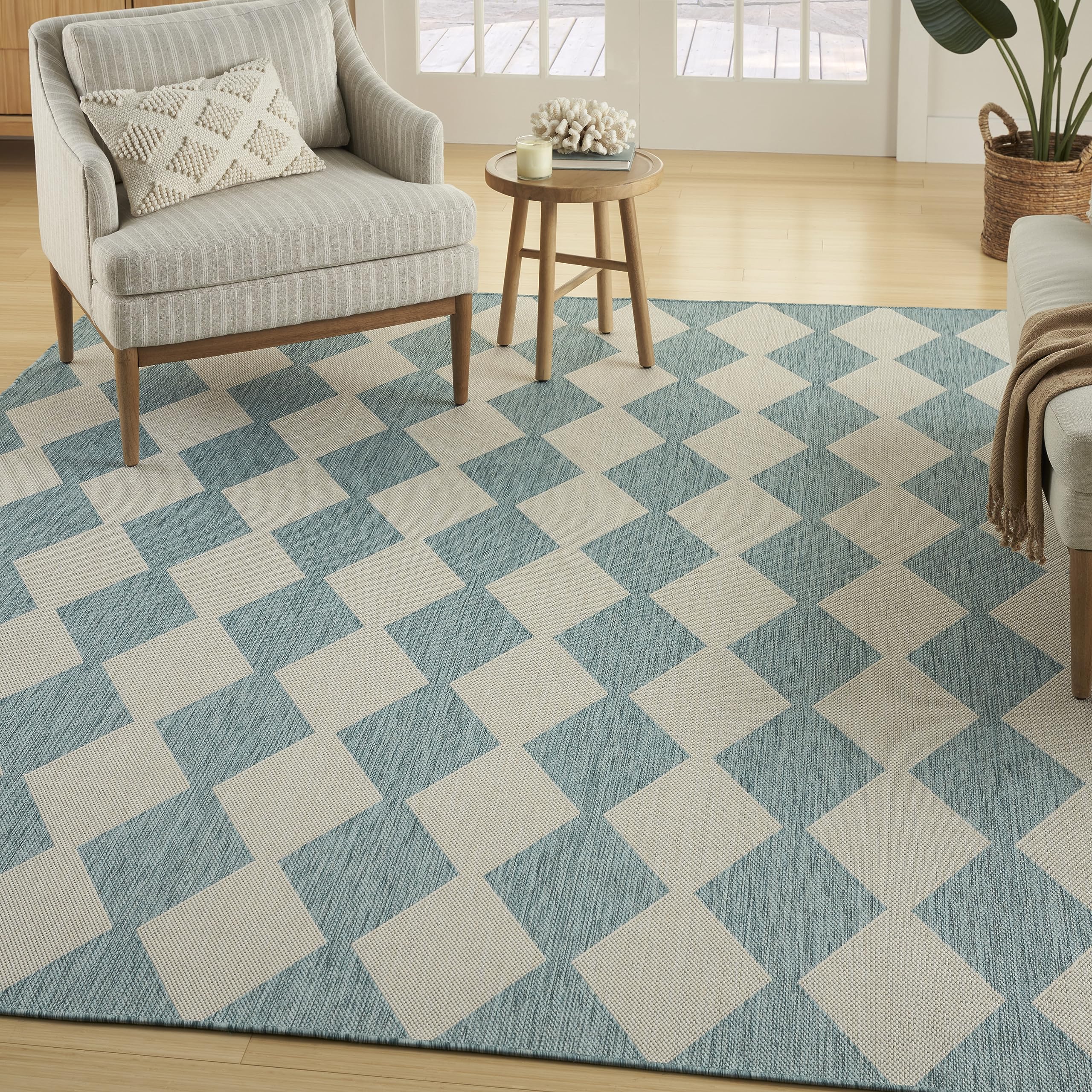 Nourison Positano Indoor/Outdoor Aqua 8' X 10' Area Rug, Easy- Cleaning, Non Shedding, Bed Room, Living Room, Dining Room, Backy