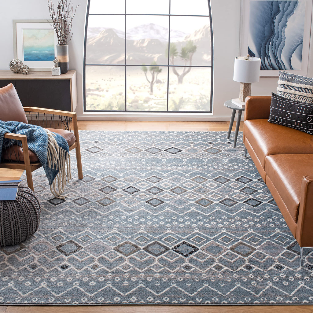 SAFAVIEH Amsterdam Collection X-Large Area Rug - 11' x 15', Blue & Ivory, Moroccan Boho Design, Non-Shedding & Easy Care, Ideal 