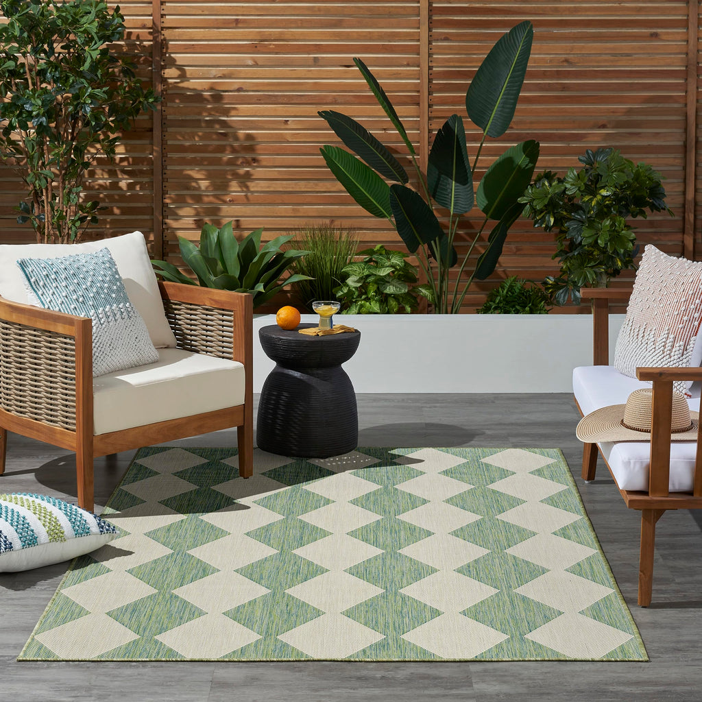 Nourison Positano Indoor/Outdoor Blue Green 4' X 6' Area Rug, Easy Cleaning, Non Shedding, Bed Room, Living Room, Dining Room, Backyard, Deck, Patio (4X6)