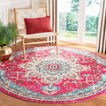 SAFAVIEH Madison Collection 3 Round Fuchsia/Blue MAD473A Boho Chic Medallion Distressed Non-Shedding Dining Room Entryway Foyer