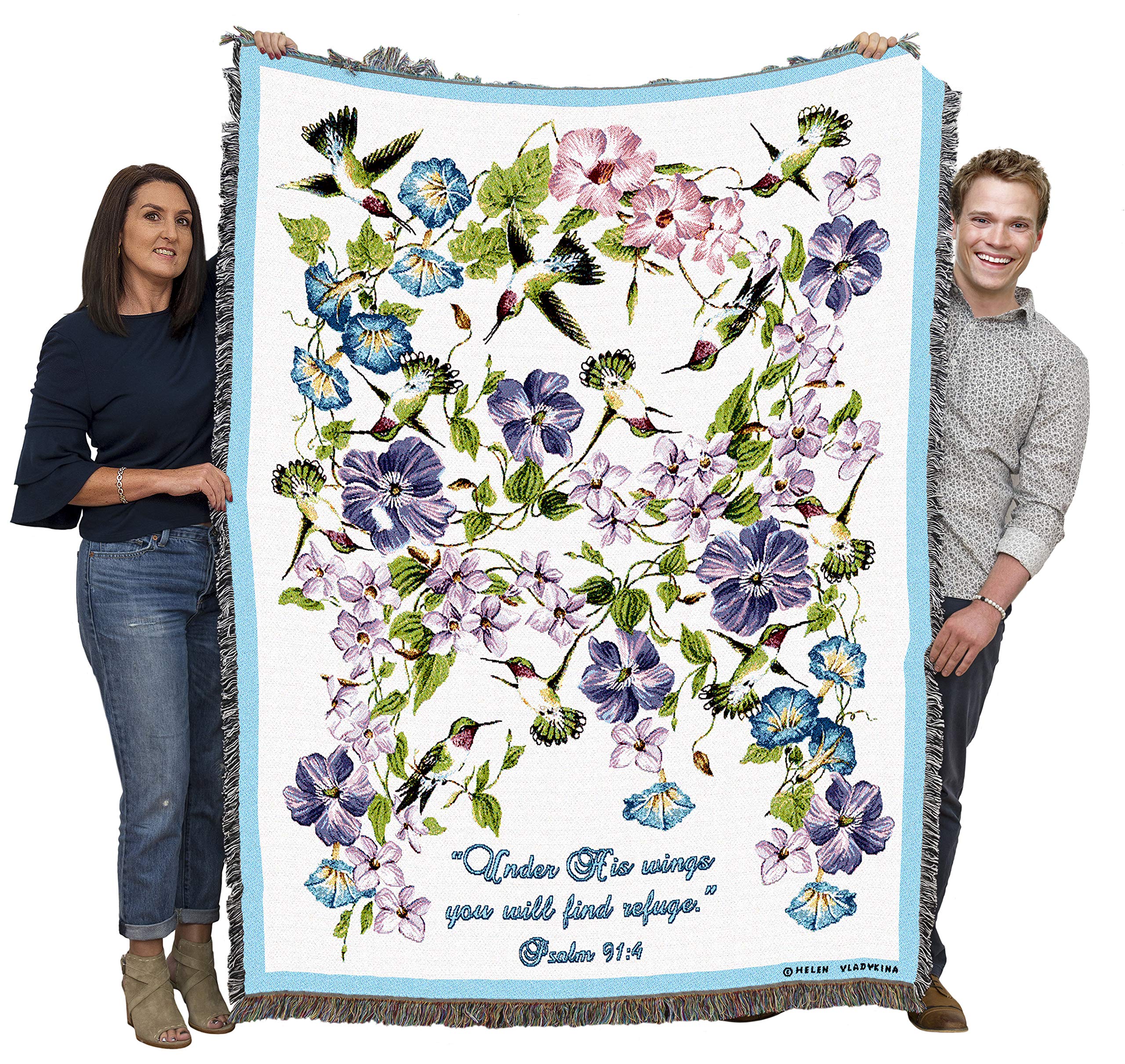 Pure Country Weavers Hummingbird Blanket By Elena Vladykina - Scriptures - Psalm 91:4 - Religious Gift Tapestry Throw Woven From