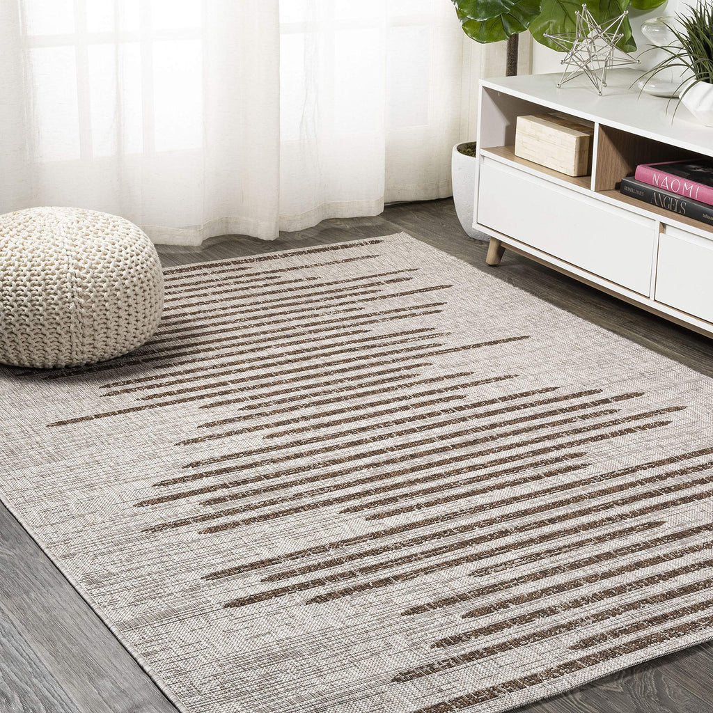 Jonathan Y Smb124A-4 Zolak Berber Stripe Geometric Indoor Outdoor Area-Rug Bohemian Contemporary Easy-Cleaning Bedroom Kitchen Backyard Patio Non Shedding, 4 X 6, Beige/Brown