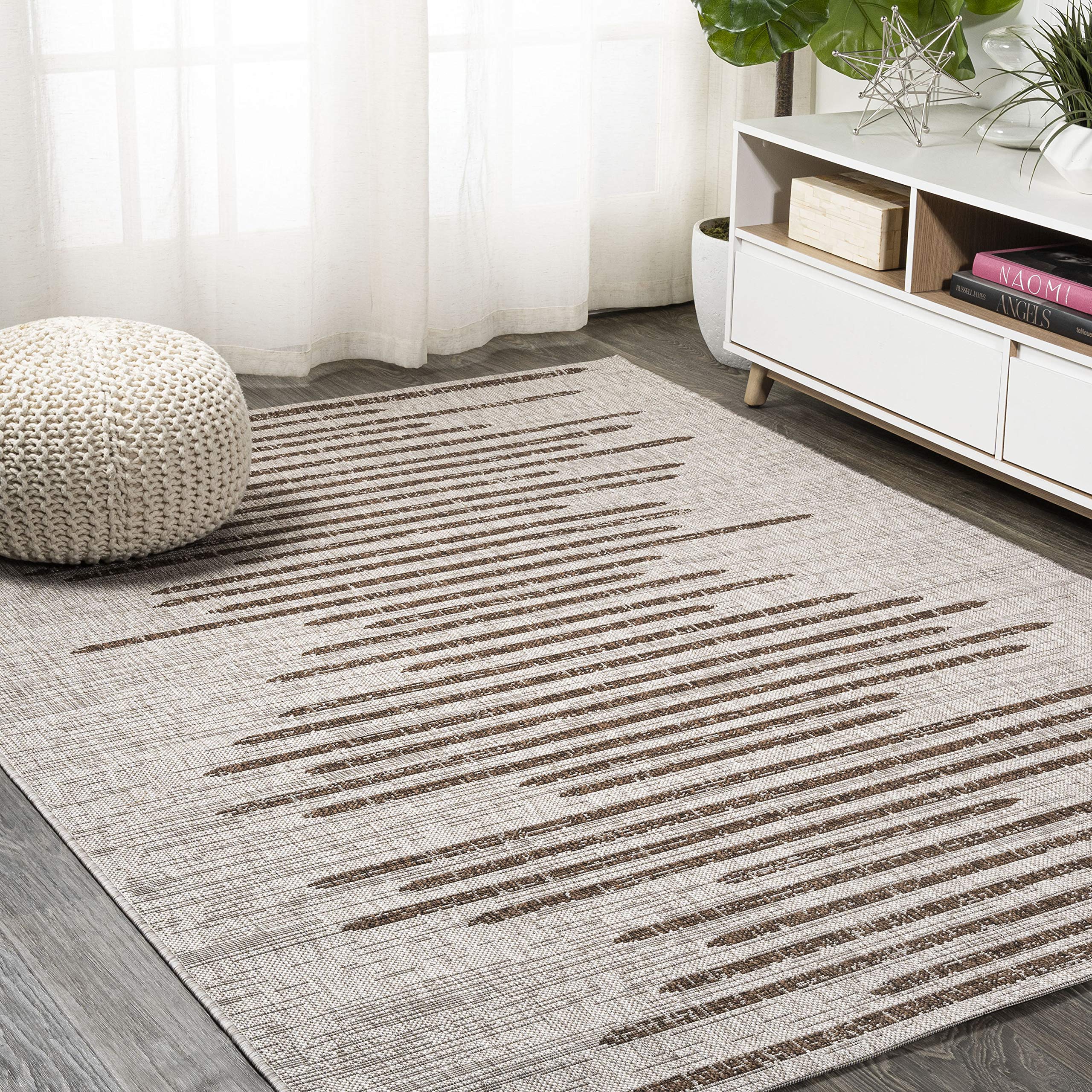 Jonathan Y Smb124A-4 Zolak Berber Stripe Geometric Indoor Outdoor Area-Rug Bohemian Contemporary Easy-Cleaning Bedroom Kitchen Backyard Patio Non Shedding, 4 X 6, Beige/Brown