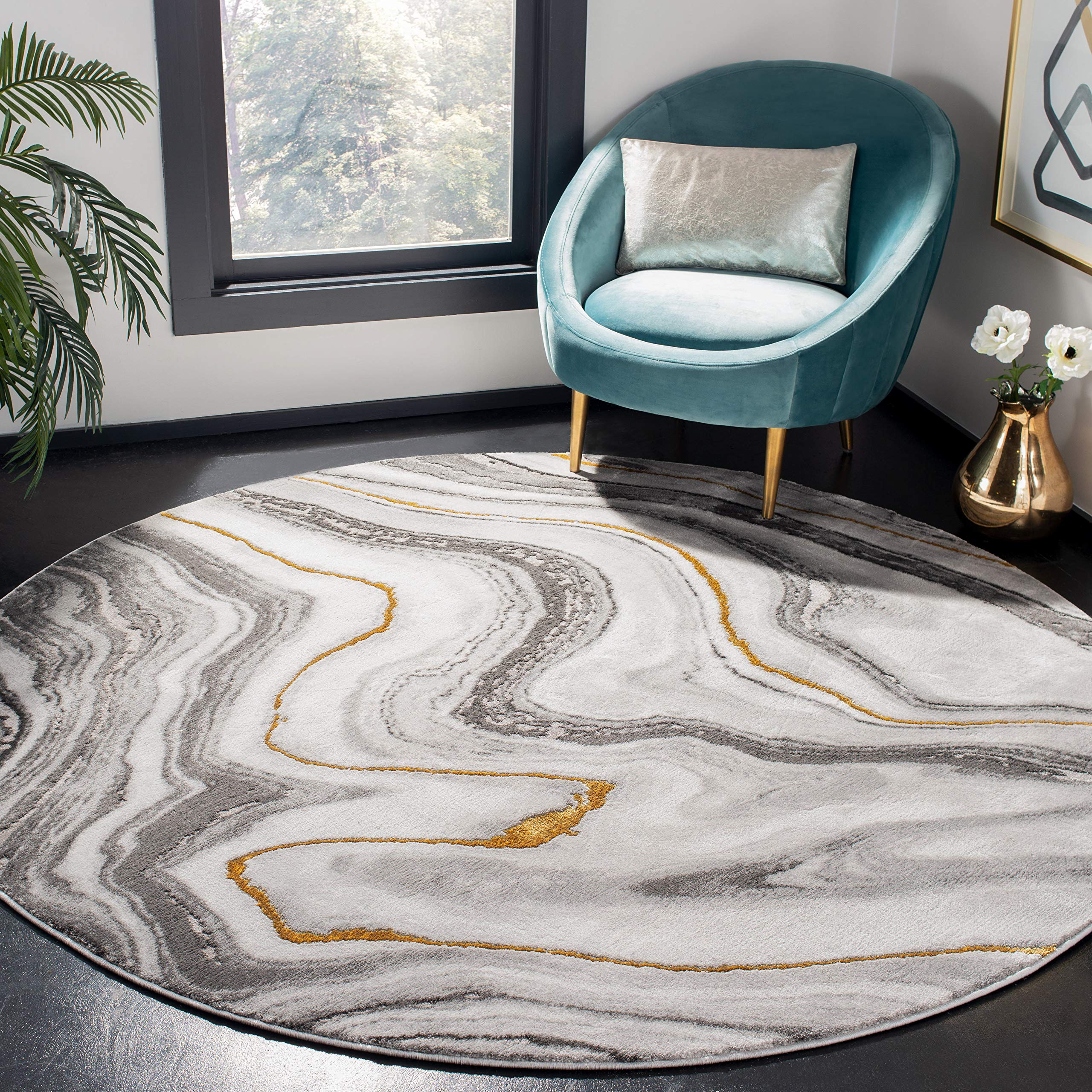 SAFAVIEH Craft Collection 12 Round Grey/Gold CFT819F Modern Abstract Non-Shedding Living Room Bedroom Area Rug