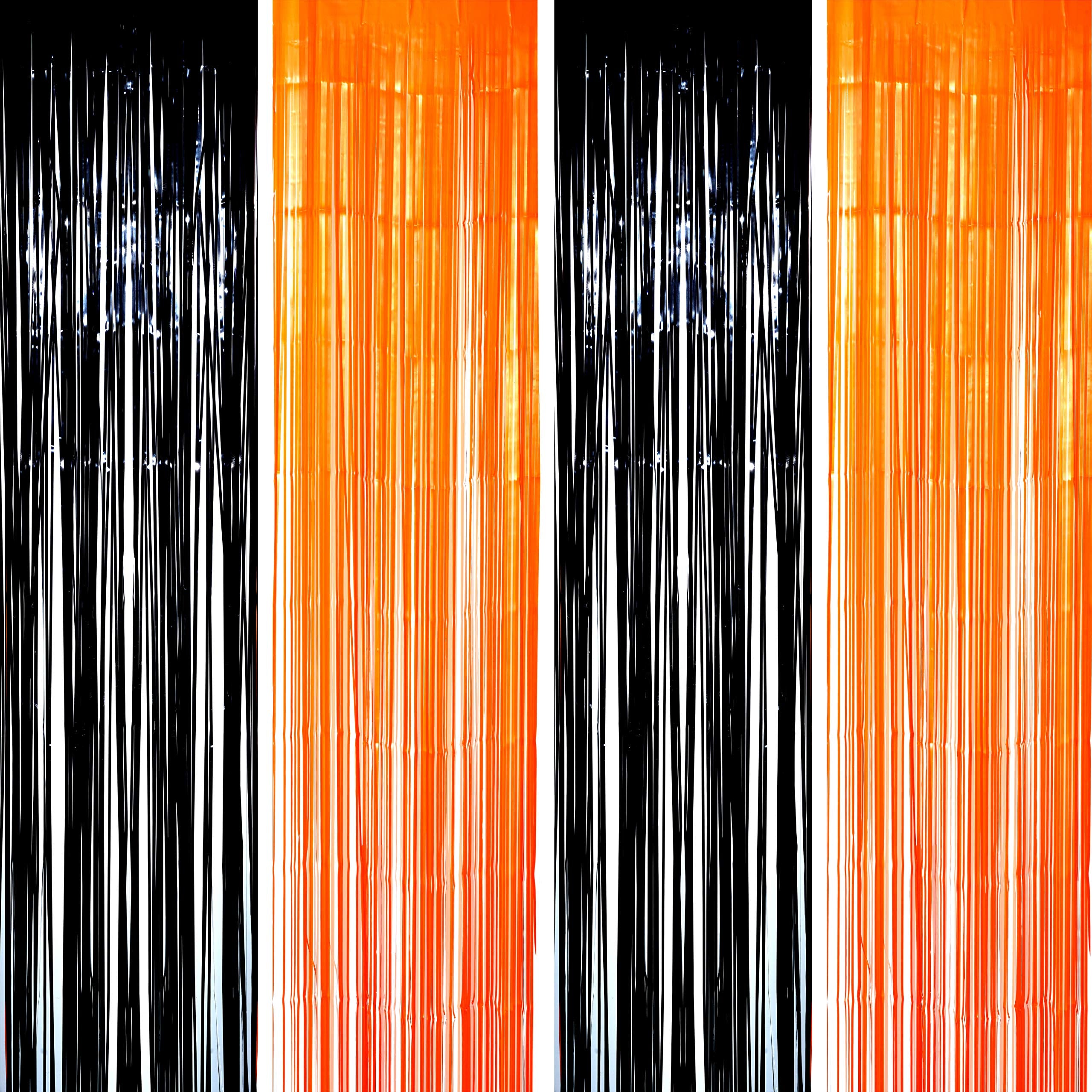 Black Orange Party Tinsel Foil Fringe Curtains - Halloween Construction 1st Birthday Baby Shower Graduation Wedding Party Stream