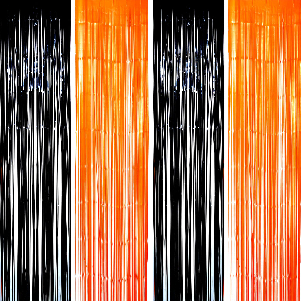 Black Orange Party Tinsel Foil Fringe Curtains - Halloween Construction 1st Birthday Baby Shower Graduation Wedding Party Stream
