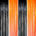 Black Orange Party Tinsel Foil Fringe Curtains - Halloween Construction 1st Birthday Baby Shower Graduation Wedding Party Stream