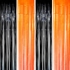 Black Orange Party Tinsel Foil Fringe Curtains - Halloween Construction 1st Birthday Baby Shower Graduation Wedding Party Stream