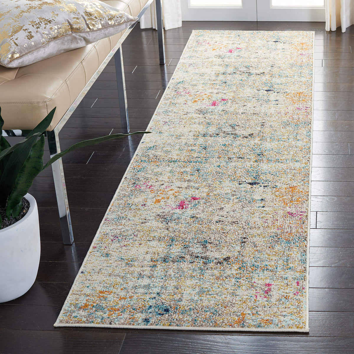 Safavieh Madison Collection Runner Rug - 2'2'' x 12', Grey & Gold, Boho Abstract Distressed Design, Non-Shedding & Easy Care, Id