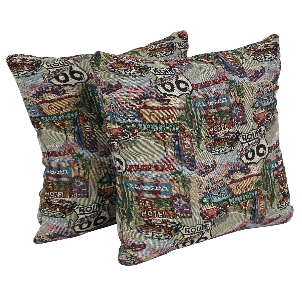 Blazing Needles 17-Inch Tapestry Throw Pillow, Route 66 2 Count