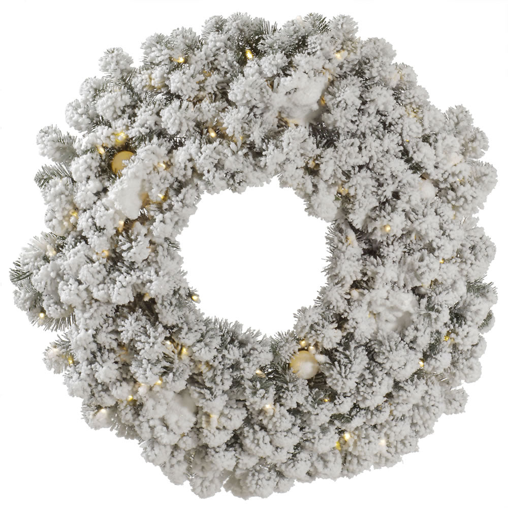 Vickerman 30 Inch  Flocked Kodiak Wreath 100Ww+10G40Led  A146931Led