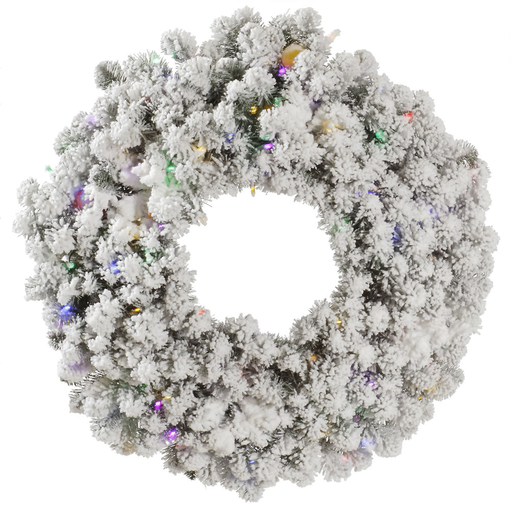 Vickerman 30 Inch  Flocked Kodiak Wreath 100Mu+10G40Led  A146932Led