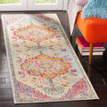SAFAVIEH Crystal Collection Runner Rug - 22 x 7, Light Blue & Fuchsia, Medallion Distressed Design, Non-Shedding & Easy Care, 